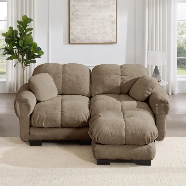 MODENUIT Hoekbank 190 x 149 x 90 cm - L-Vormig Modulair Met Mobiele Ottomane - Woonkamer - Chenille - Bruin