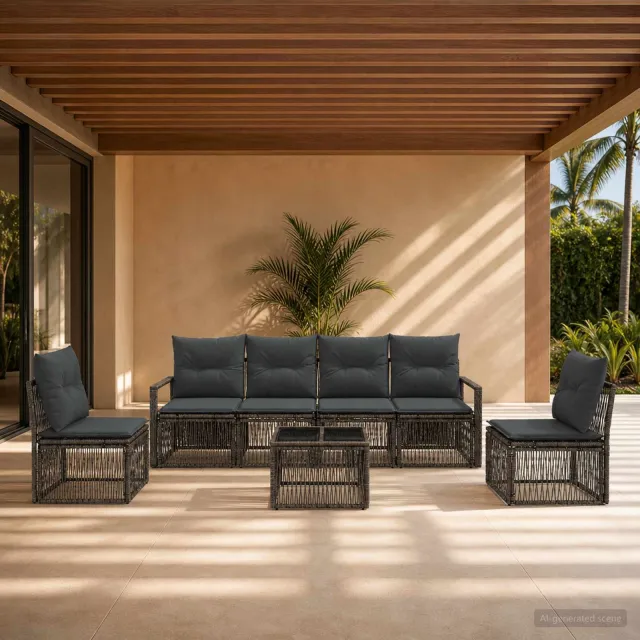 vidaXL Tuinbankenset 7 st Grijs poly rattan, foto 2
