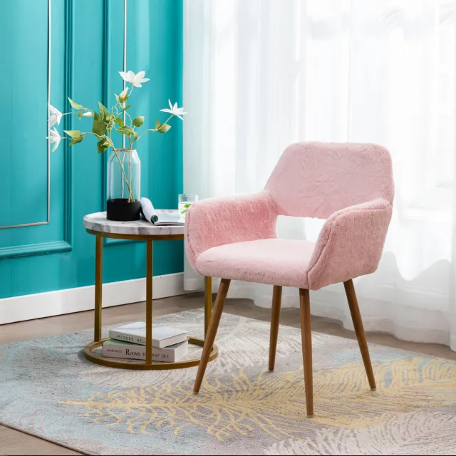 DantefHandels Fauteuil met kunstvacht bekleding, mid-century, gelakte stalen poten,Roze