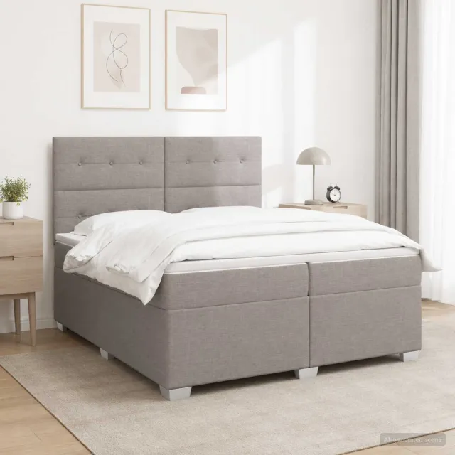vidaXL Boxspringbed met matras met hoofdeinde Taupe 200 x 200 cm Stof
