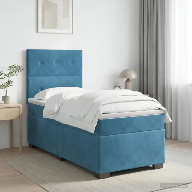 vidaXL Boxspringbed met matras Blauw 90 x 200 cm Fluweel
