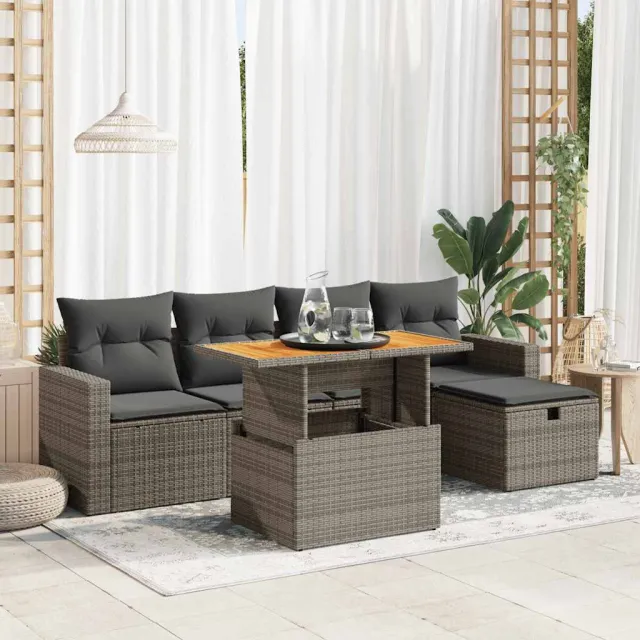 vidaXL 6-delige Loungeset met kussens poly rattan acacia grijs, foto 2