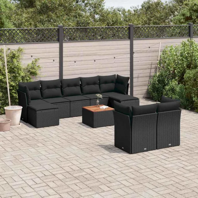 vidaXL 10-delige Loungeset met kussens poly rattan zwart, foto 2