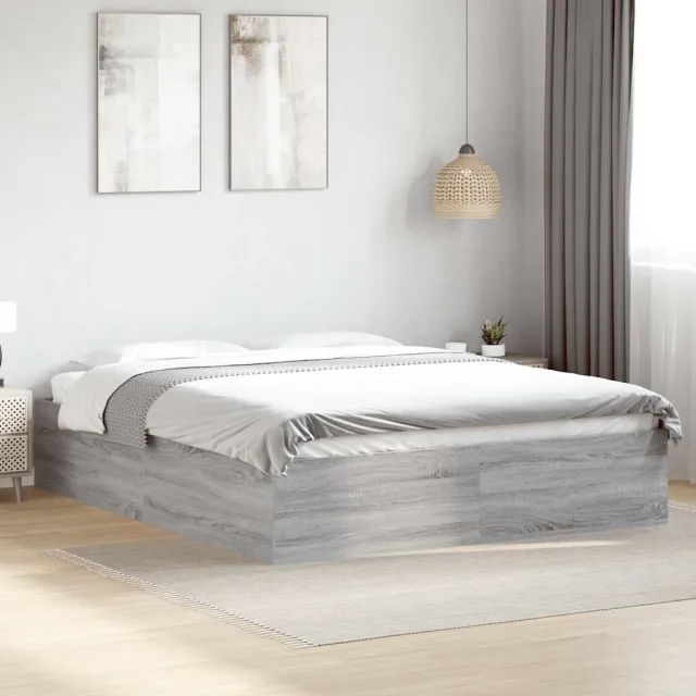 vidaXL Bedframe bewerkt hout grijs sonoma eikenkleurig 150x200 cm