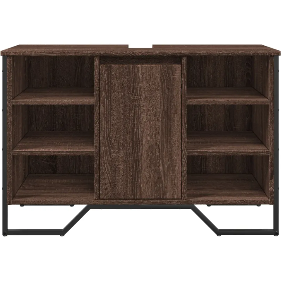 vidaXL Wastafelkast 91x35x60 cm bewerkt hout bruin eikenkleurig, foto 4