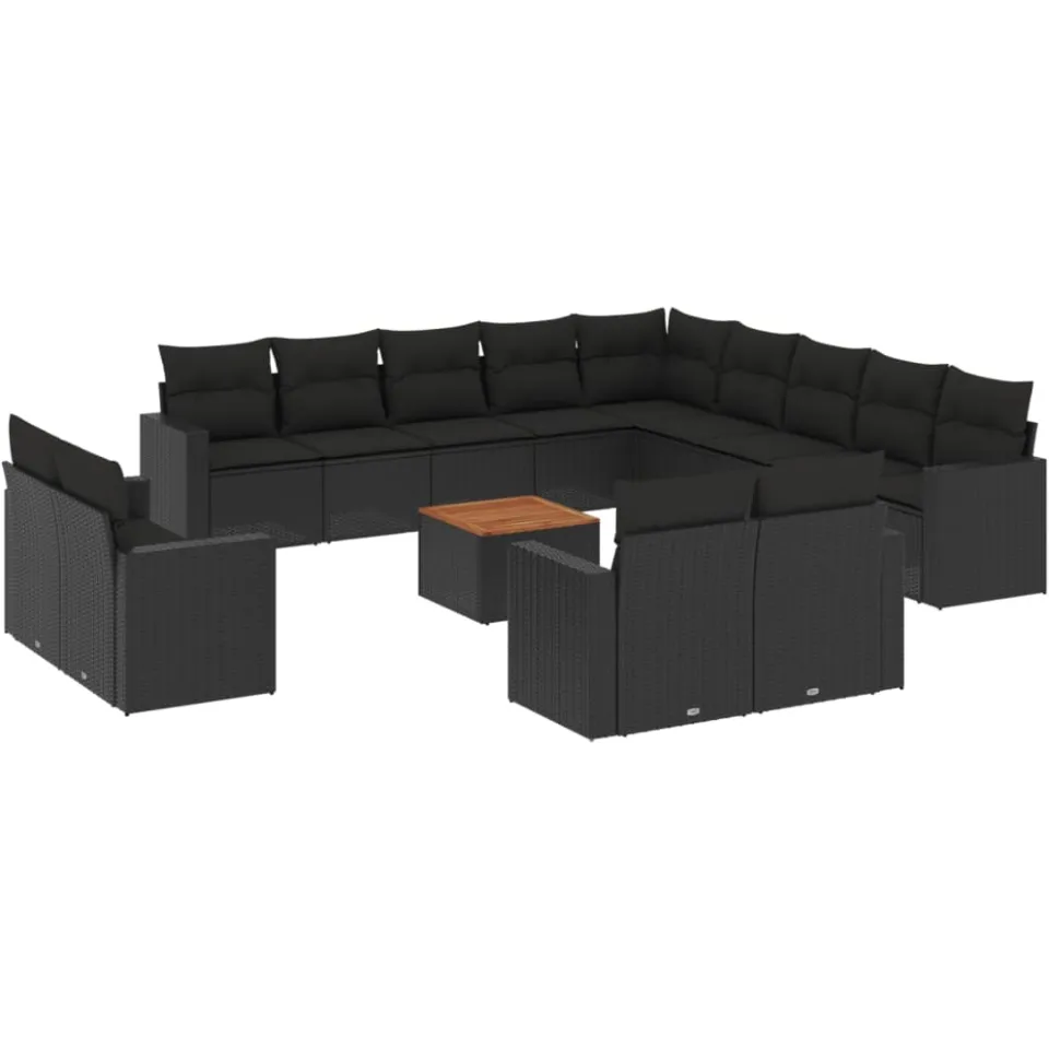 vidaXL 14-delige Loungeset met kussens poly rattan zwart, foto 3