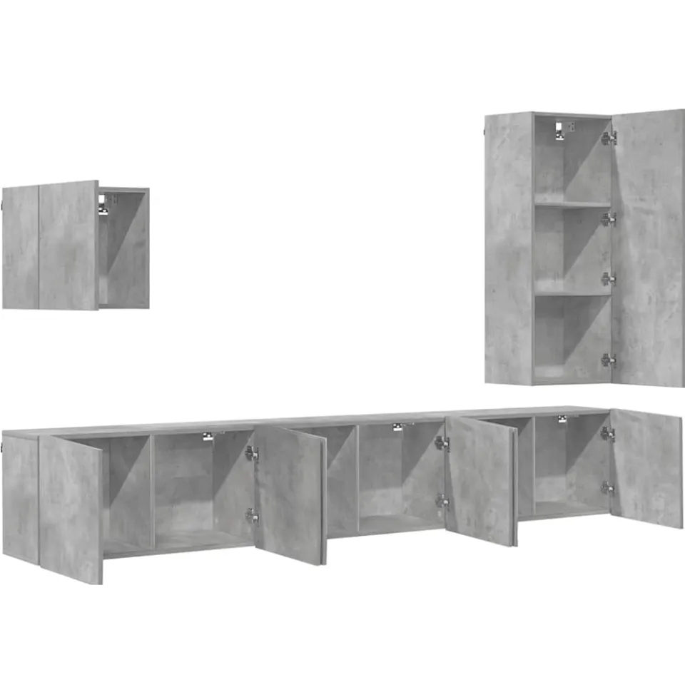 vidaXL 5-delige Tv-wandmeubelset bewerkt hout betongrijs