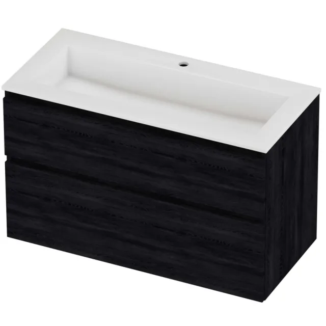 Proline Aristo Badmeubelset Polystone Elegant 1 Kraangat 100x46x62 cm Glans Wit Black Oak Eiken