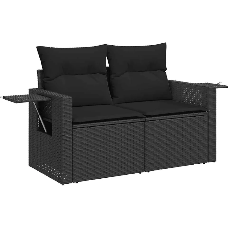 vidaXL 7-delige Loungeset met kussens poly rattan zwart