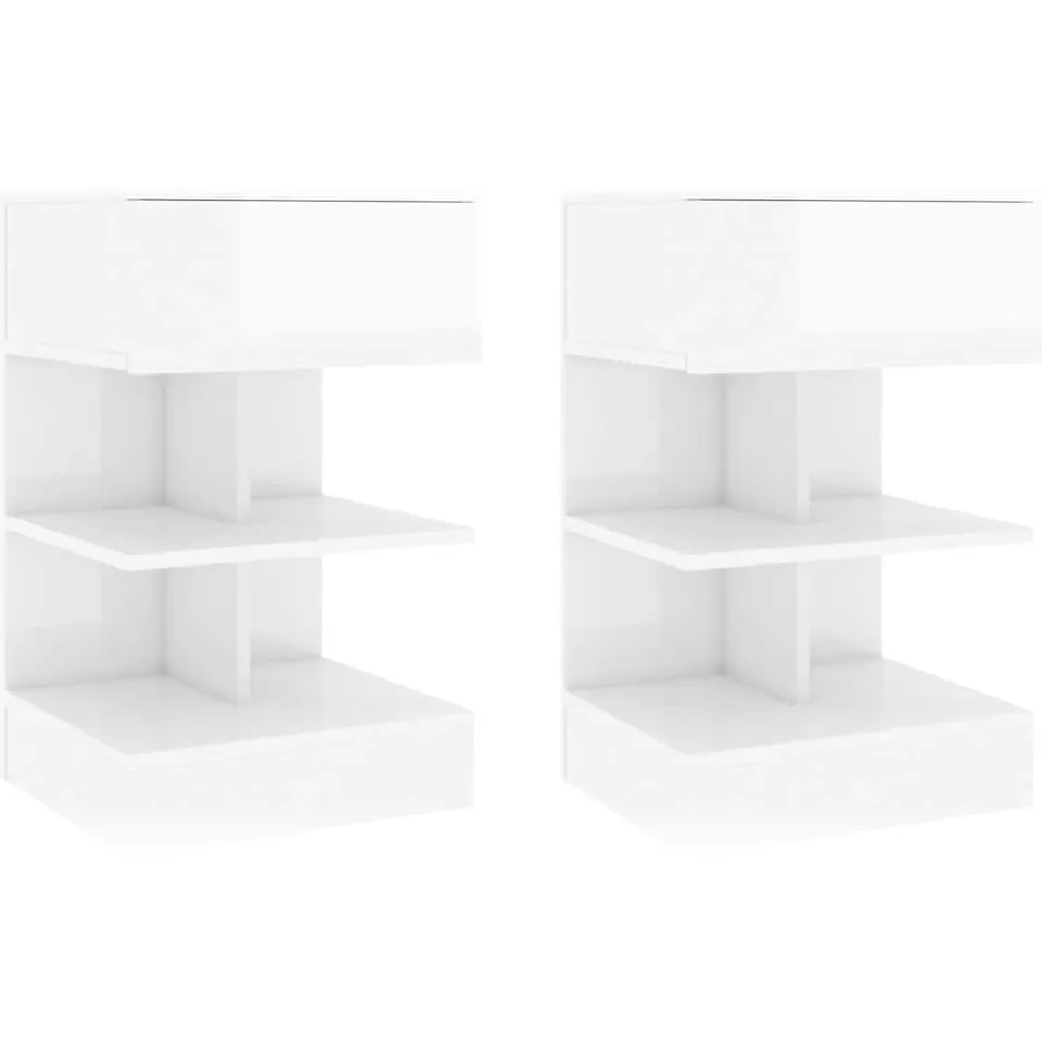 vidaXL Nachtkastjes 2 st 40x35x65 cm spaanplaat hoogglans wit, foto 3