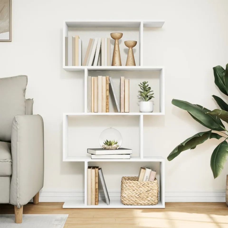 vidaXL Kamerverdeler Boekenkast 4-laags Wit 70x24x129 cm Bewerkt Hout, foto 2