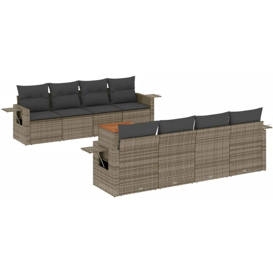 vidaXL 9-delige Loungeset met kussens poly rattan grijs, foto 3