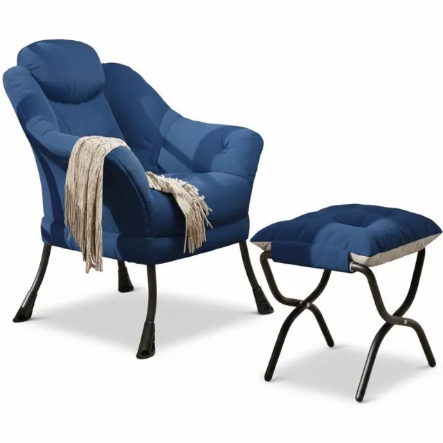Triumpunpre Opvouwbare Vloerzitbank met IJzeren Frame - Luie Bank met Zachte Corduroy Bekleding - Grondstoel voor Woonkamer, Slaapkamer, Lezen & Gamen - 75x68x20 cm - Blauw