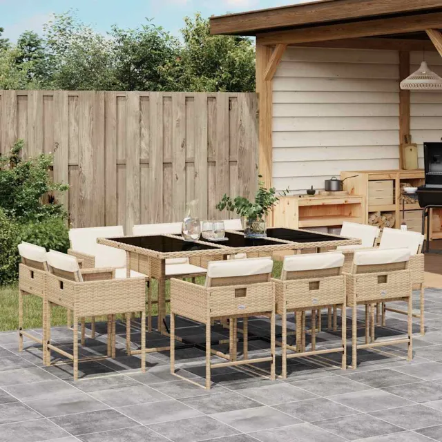 vidaXL 11-delige Tuinset met kussens poly rattan beige, foto 2