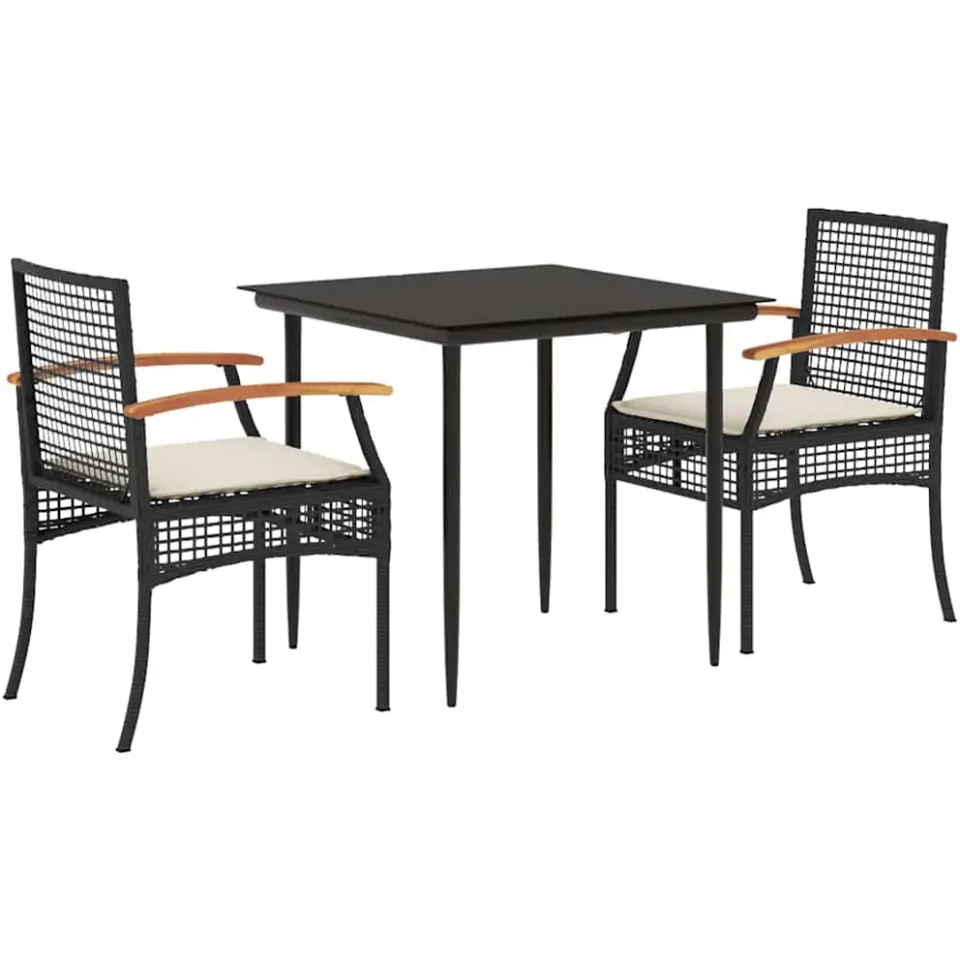 vidaXL 3-delige Tuinset met kussens poly rattan zwart, foto 3
