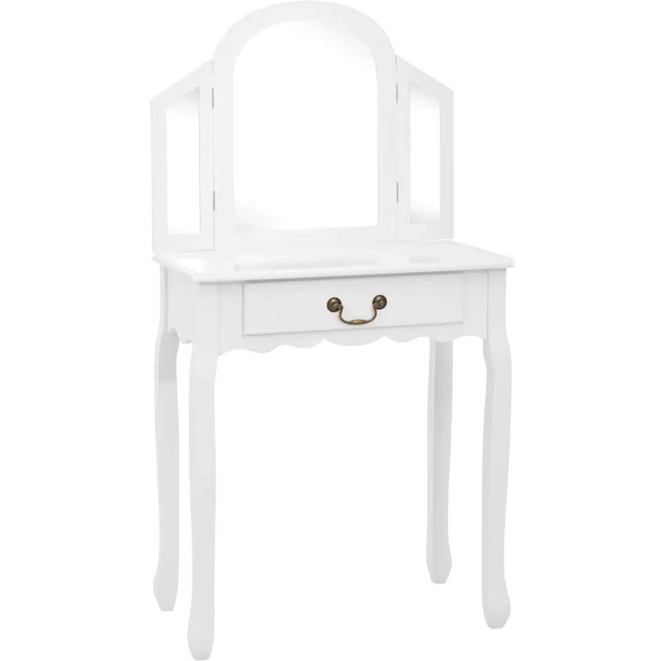 vidaXL Kaptafel met kruk 65x36x128 cm paulowniahout MDF wit, foto 2