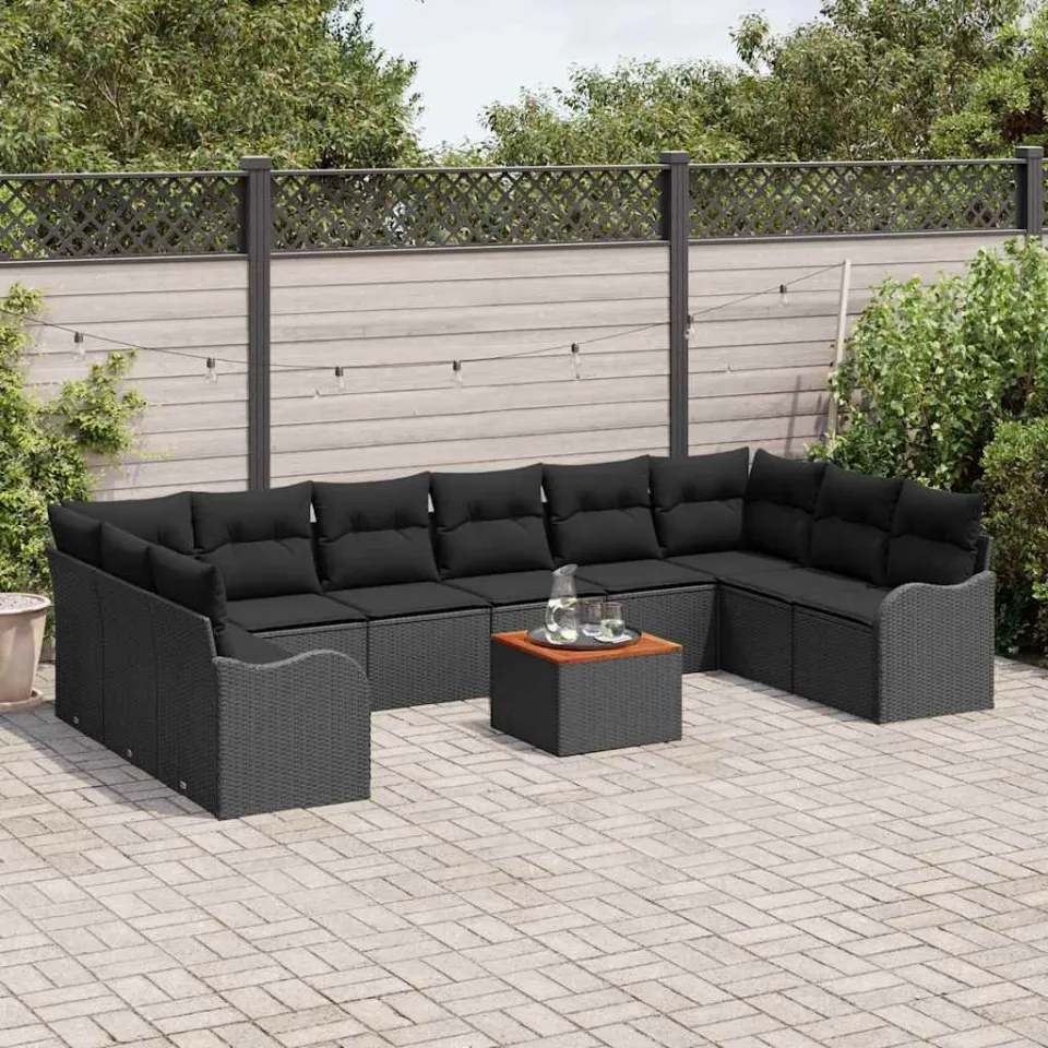 vidaXL Tuinbankenset 11 st Zwart poly rattan, foto 3