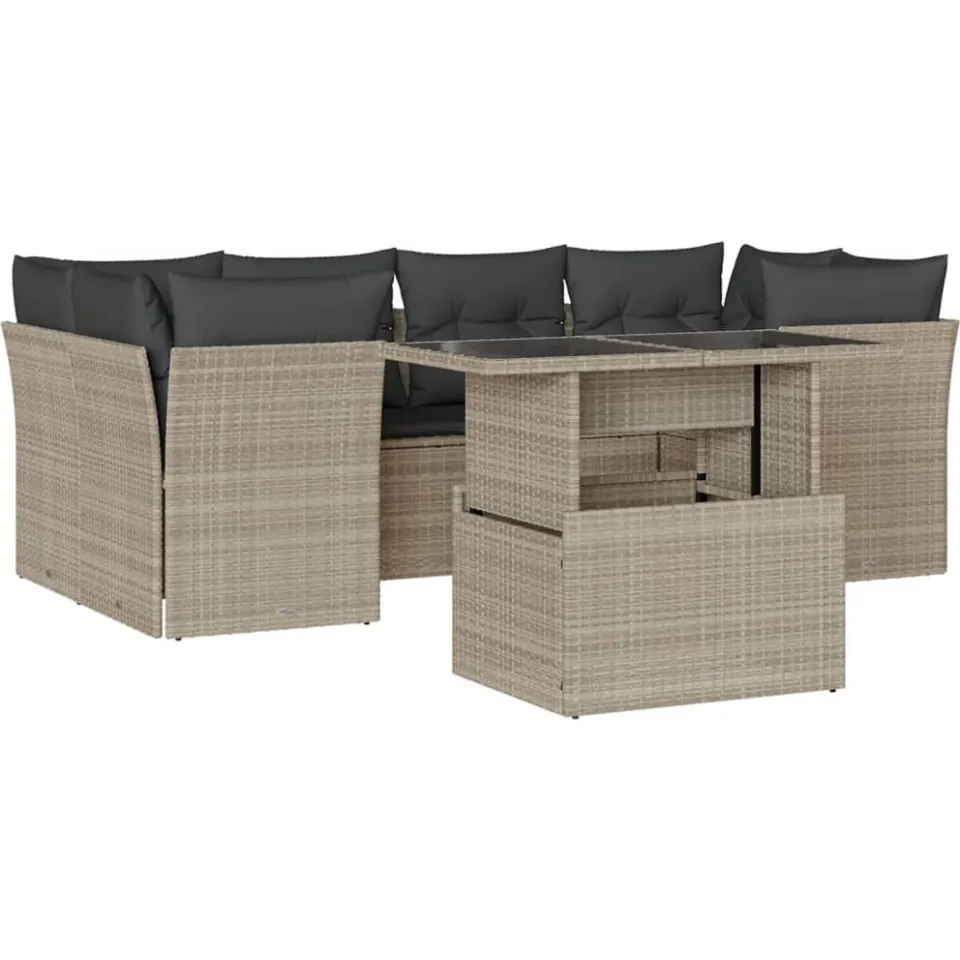 vidaXL 7-delige Loungeset met kussens poly rattan lichtgrijs grijs, foto 3
