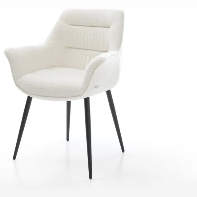 DELIFE Gestoffeerde-stoel Kaira-Flex 4-poot conisch zwart bouclé zacht beige