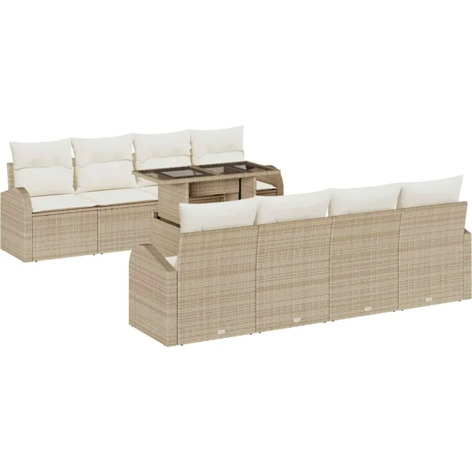 vidaXL Tuin Sofa Set 9 st Beige poly rattan