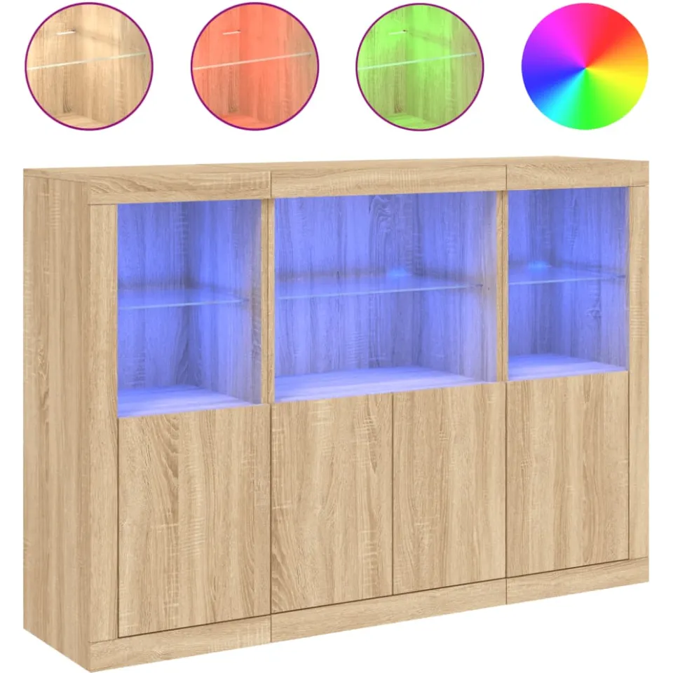 vidaXL Dressoirs met LED-verlichting 3 st bewerkt hout sonoma eiken, foto 3