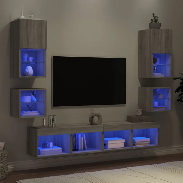vidaXL 8-delige Tv-wandmeubelset met LED bewerkt hout grijs sonoma, foto 2