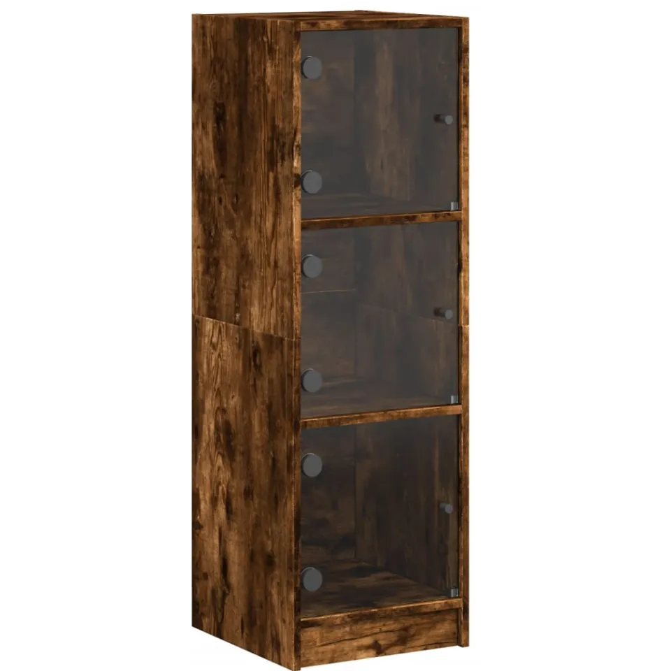 vidaXL Hoge kast met glazen deuren 35x37x109 cm gerookt eikenkleurig Bruin