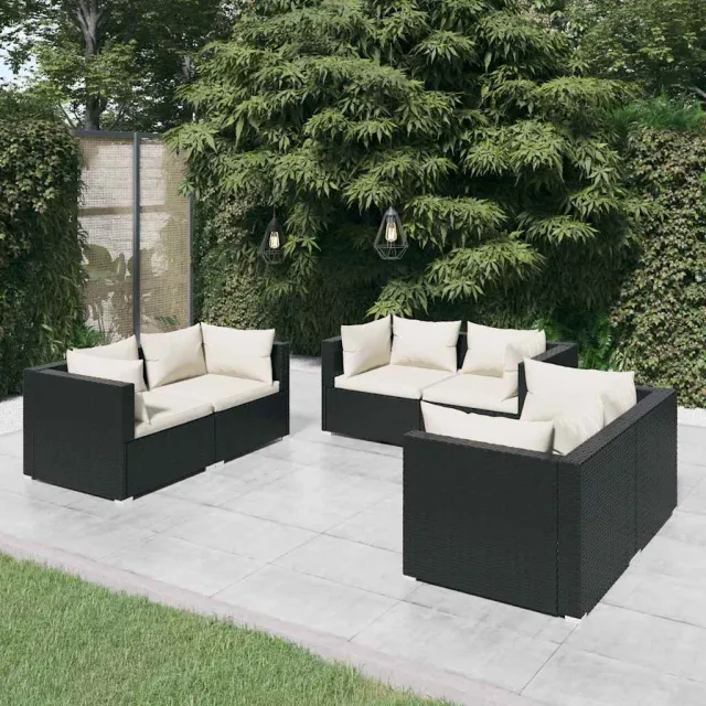 vidaXL 6-delige Loungeset met kussens poly rattan zwart, foto 2
