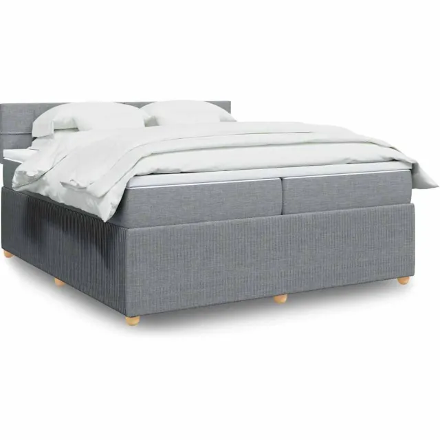 vidaXL Boxspring met matras stof lichtgrijs 200x200 cm grijs
