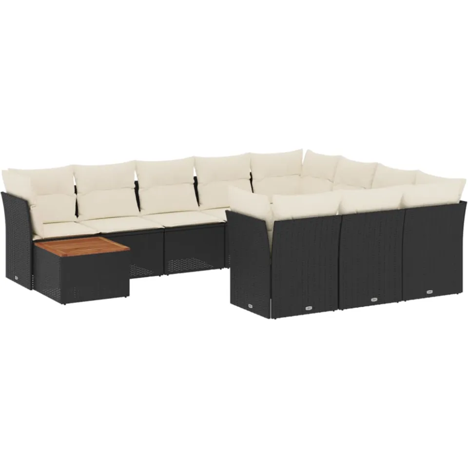 vidaXL 11-delige Loungeset met kussens poly rattan zwart