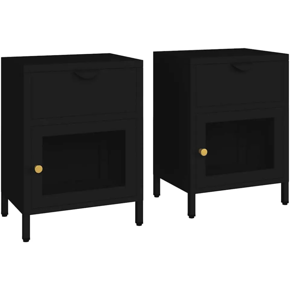 vidaXL Nachtkastjes 2 st 40x30x54,5 cm staal en glas zwart, foto 3