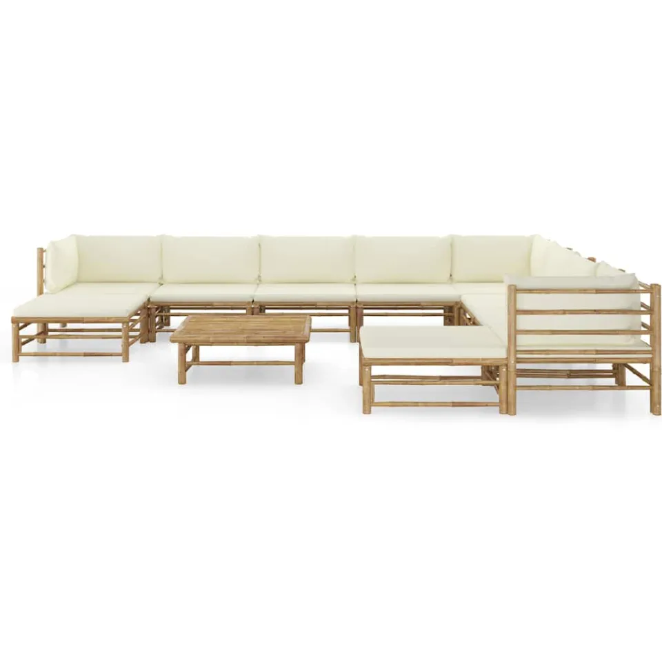 vidaXL 11-delige Loungeset met crèmewitte kussens bamboe, foto 3