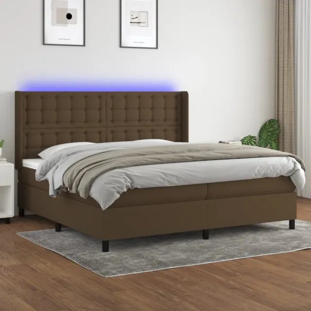 vidaXL Boxspring met matras en LED stof donkerbruin 200x200 cm bruin