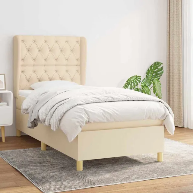 vidaXL Boxspring met matras stof crèmekleurig 80x200 cm