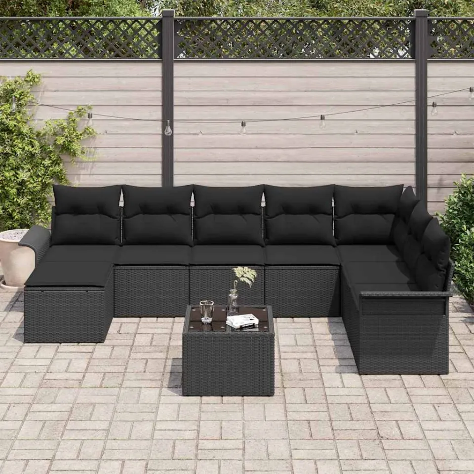 vidaXL Tuin Sofa Set 9 st Zwart poly rattan, foto 3