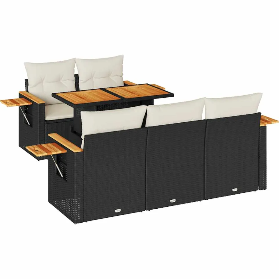vidaXL 6-delige Loungeset met kussens poly rattan acacia zwart, foto 3