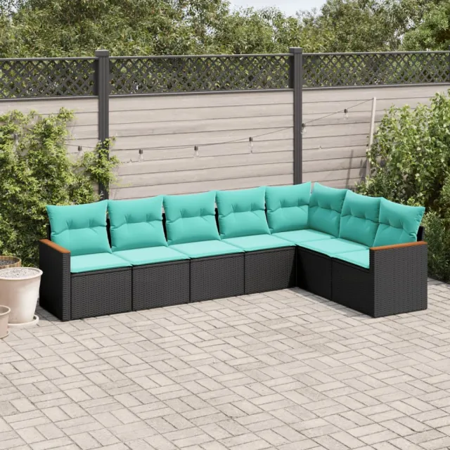 vidaXL 7-delige tuinbankset met kussens van zwart polyrotan, foto 2