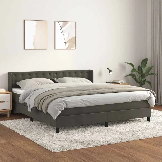 vidaXL Boxspring met matras fluweel donkergrijs 160x200 cm grijs