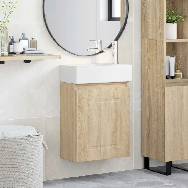 vidaXL Badkamermeubel met kraan Sonoma Eiken 45,5 x 22,5 x 84 cm Bruin