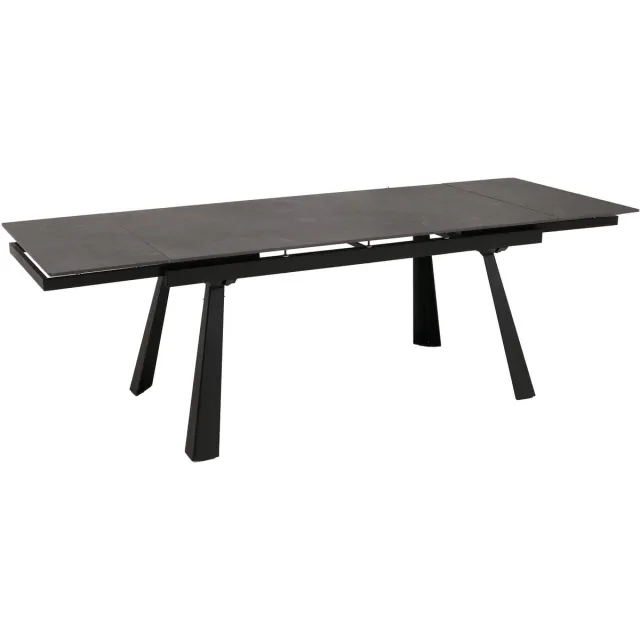 MCW Eettafel MCW-O59, uitschuifbare eettafel, sintersteen metaal uitschuifbaar 160-242x91cm ~ marmerlook grijs