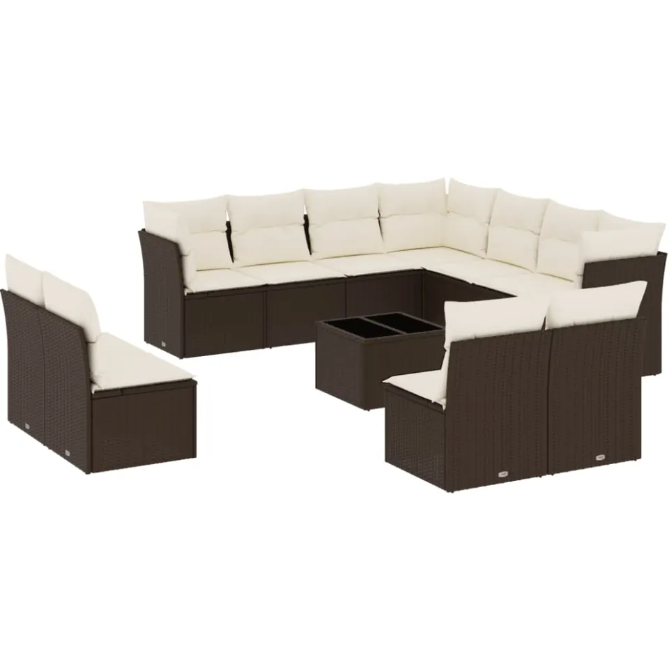 vidaXL 12-delige Loungeset met kussens poly rattan bruin