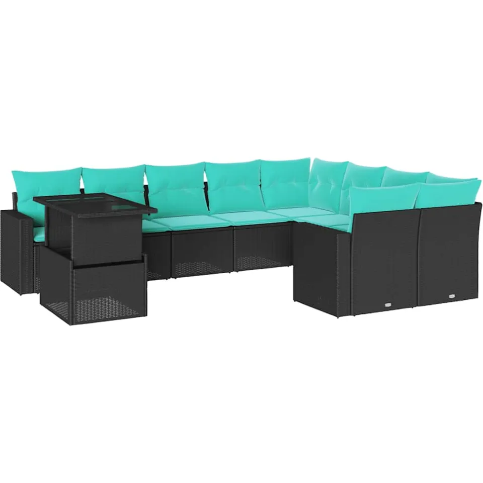 vidaXL 10-delige tuinbankset met kussens van zwart polyrotan, foto 3