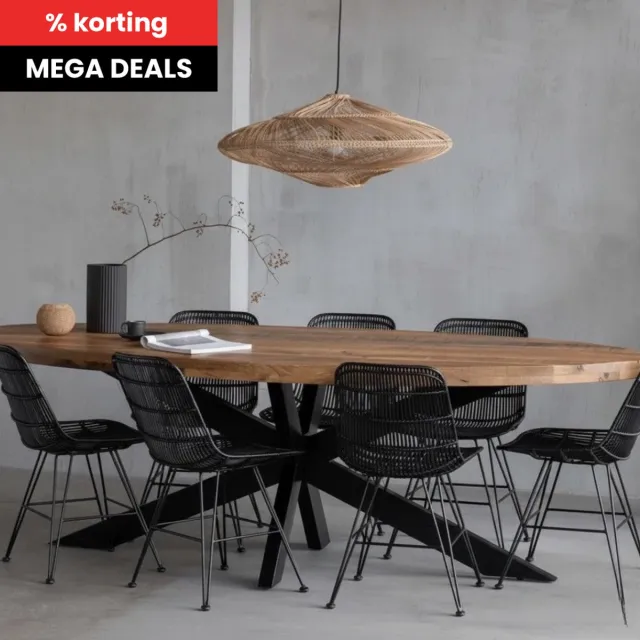 Mahom Mangohouten Eettafel Tulsa Ovaal 240×110 cm Mahom Industrieel - Dinertafel van Mangohout & Metaal - Industriële Eettafel Bruin