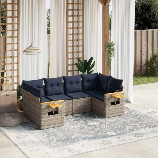 vidaXL 6-delige Loungeset met kussens poly rattan grijs, foto 2