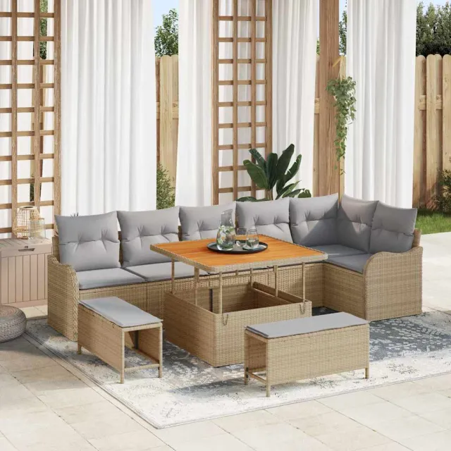 vidaXL Tuinbankenset 9 st Beige poly rattan, foto 2