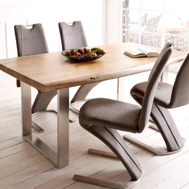 DELIFE Eettafel Edge acacia natuur 180x90 XL edelstaal smal Live-Edge Bruin