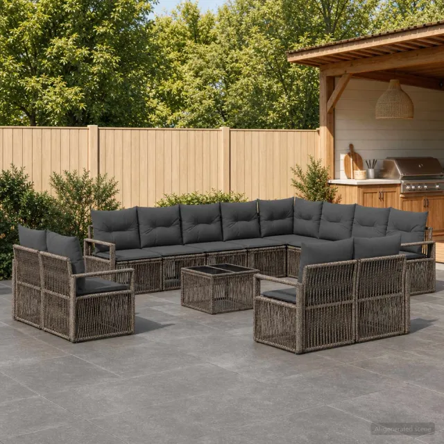 vidaXL Tuinbankenset 13 st Grijs poly rattan, foto 2