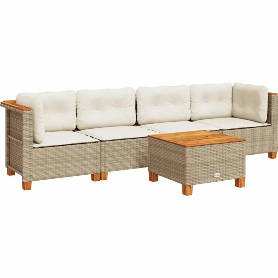 vidaXL 5-delige Loungeset met kussens poly rattan beige