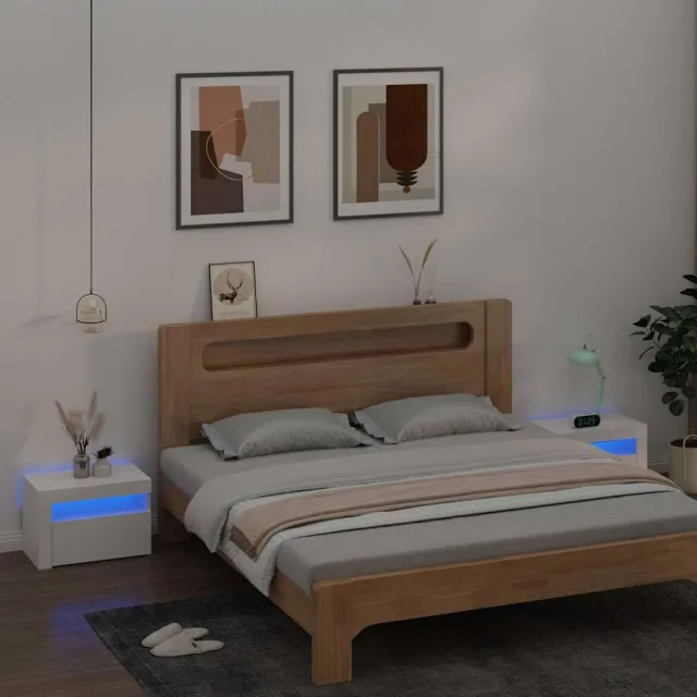 vidaXL Nachtkastjes 2 st LED 60x35x40 cm wit, foto 2