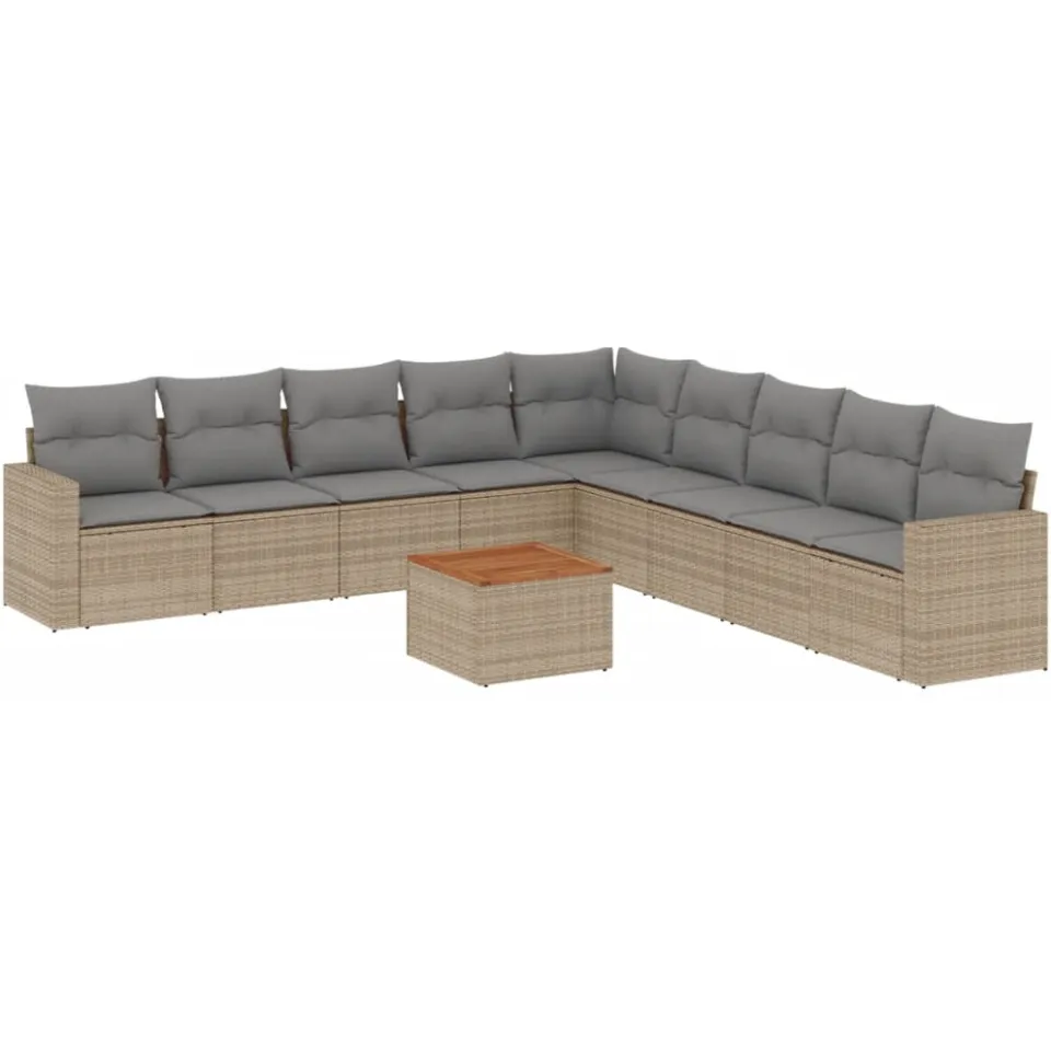 vidaXL 10-delige Loungeset met kussens poly rattan beige, foto 3